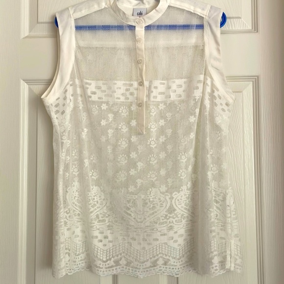 Cabi Prudence white half button up lace tank top - Picture 2 of 5